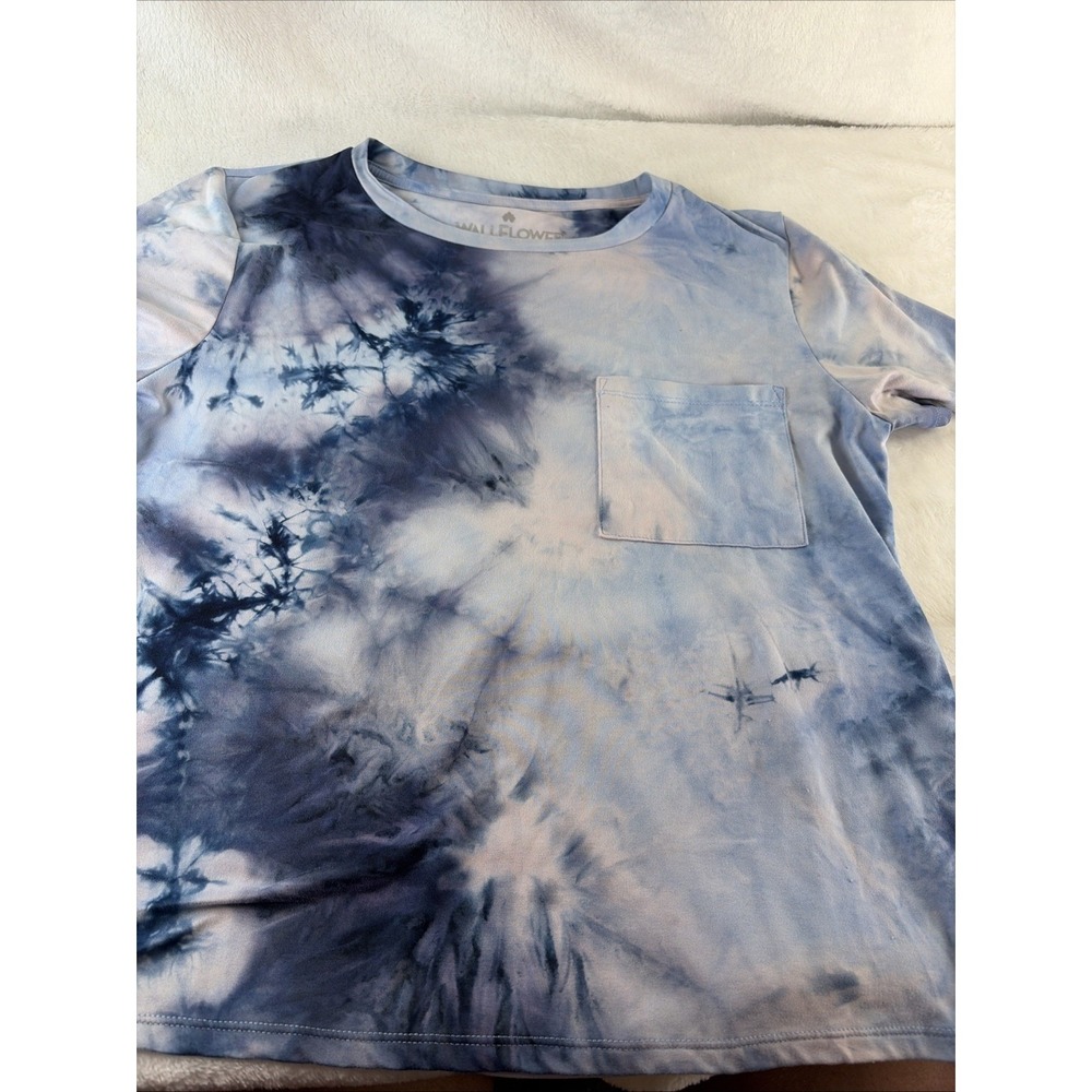 WallFlower Blue Tie Dye Pocket Tee Shirt Short Sleeve L Hand Dyed Festival Layer